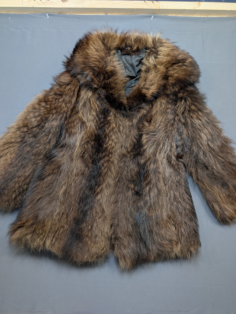 Brown faux fur coat with hood, like new